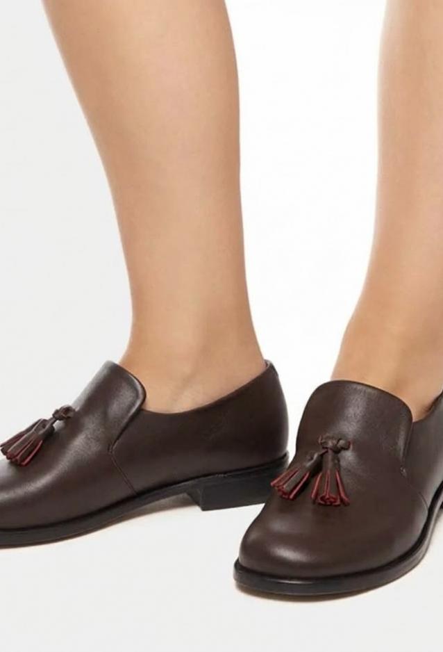 AUDLEY Women's low-heeled leather shoe.  Chocolate