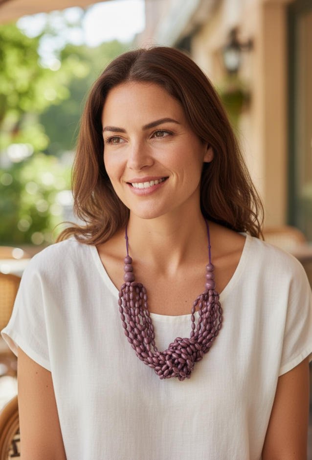 Pearl strand necklace Fucsia
