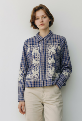 Lulu lab camicia check ricamo navy 