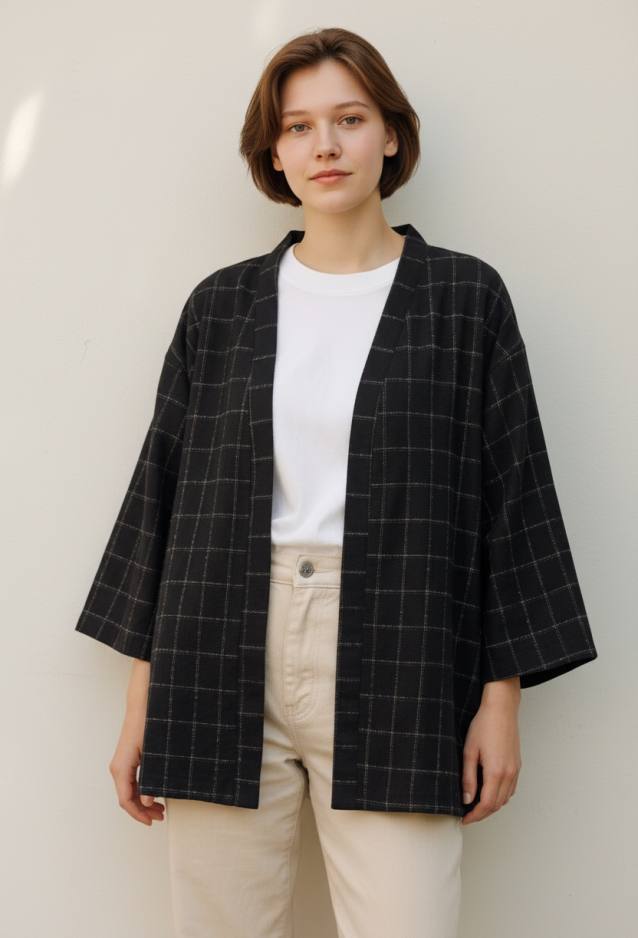 LULÙ lab kimono check nero  Nero