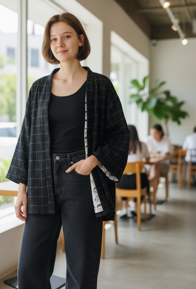 LULÙ lab kimono check nero  Nero